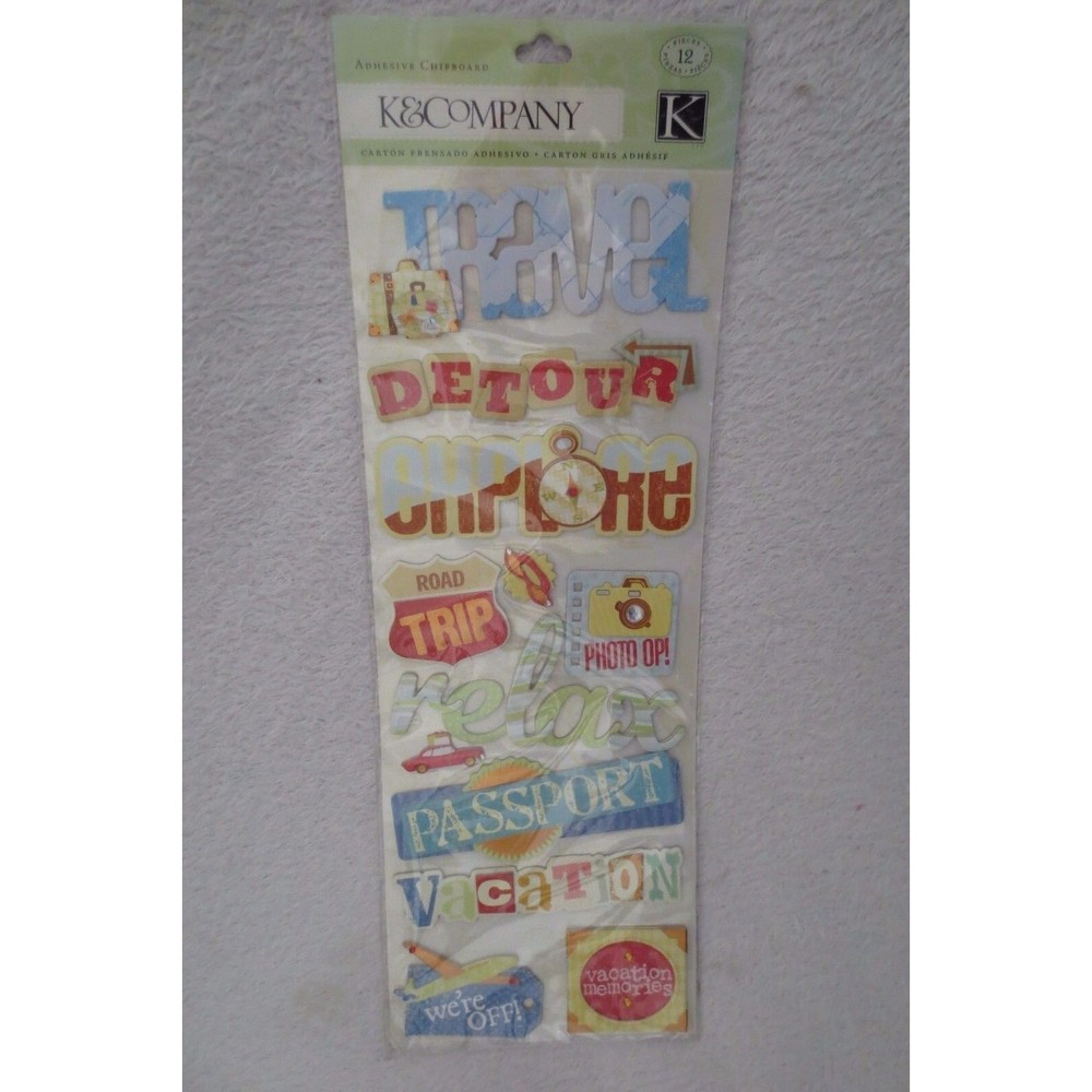 K & Company Travel Adhesive Chipboard Scrapbook New
